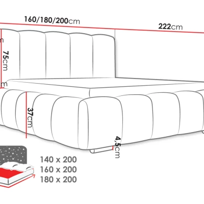 Čalúnená manželská posteľ 140x200 MIDKIFF - šedá