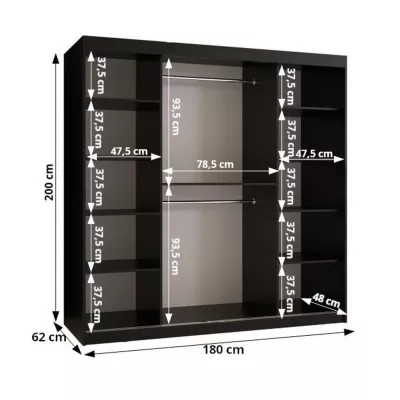 Šatníková skriňa HALIMA 2 - 180 cm, čierna / čierna