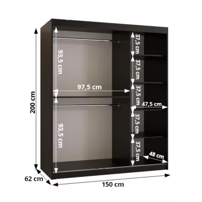 Šatníková skriňa HALIMA 1 - 150 cm, čierna / čierna