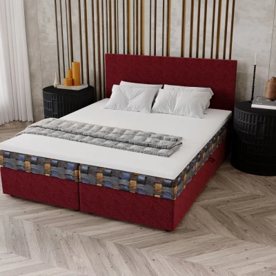 Čalúnená posteľ 140x200 OTILIE 3 s úložným priestorom - červená + vzor