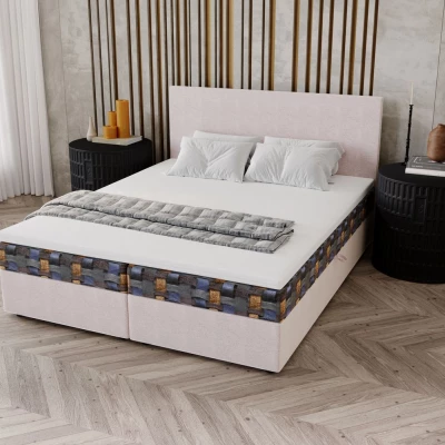 Čalúnená posteľ 140x200 OTILIE 3 s úložným priestorom - béžová + vzor