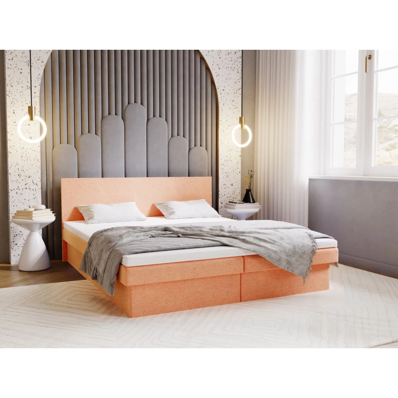 Čalúnená posteľ 160x200 AVRIL 2 s úložným priestorom - oranžová