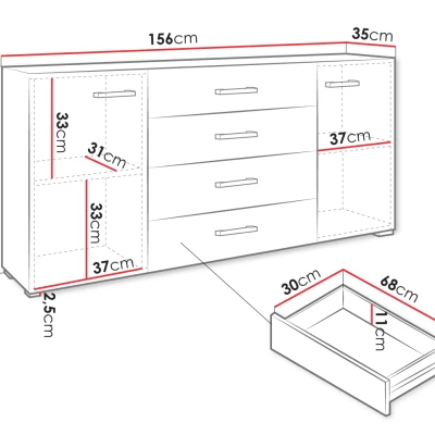 Široká kombinovaná komoda BOERNE - biela