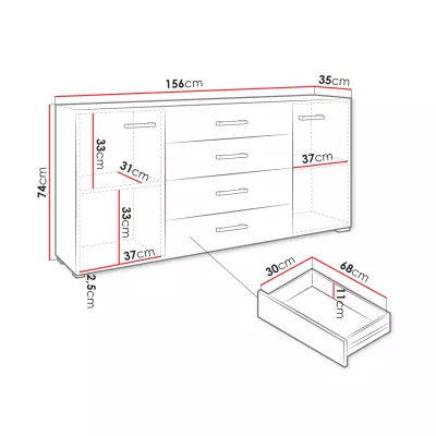 Široká kombinovaná komoda BOERNE - biela