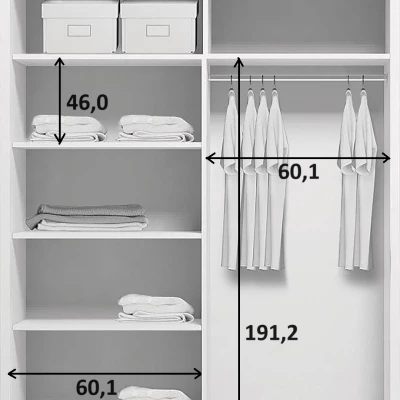 Šatníková skriňa 125/245 JESICCA so zrkadlom - biela