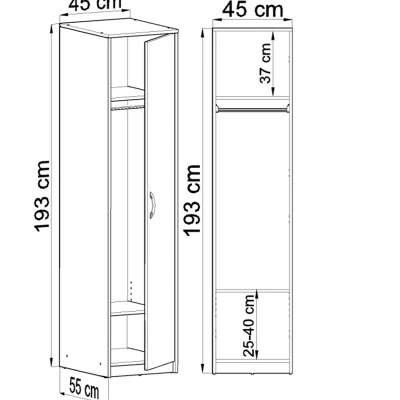Úzka šatníková skriňa 45 SIMELA - grafitová / dub wotan