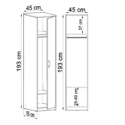 Úzka šatníková skriňa 45 SIMELA - grafitová / dub wotan