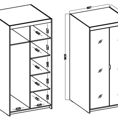 Policová skriňa 90 PILINA so zrkadlami - dub lefkas
