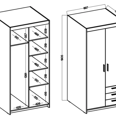 Dvojdverová skriňa 90 PILINA so šuplíkmi - dub sonoma