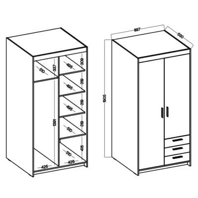 Dvojdverová skriňa 90 PILINA so šuplíkmi - dub sonoma