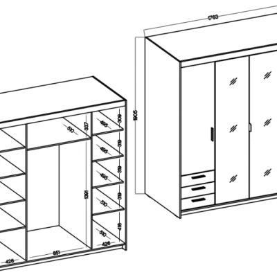 Šatníková skriňa 177 PILINA so zrkadlami - dub lefkas