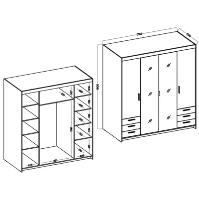 Šatníková skriňa 177 PILINA so zrkadlami - dub lefkas