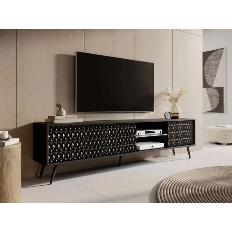 Široký televízny stolík KENDRA - čierny + LED osvetlenie ZDARMA