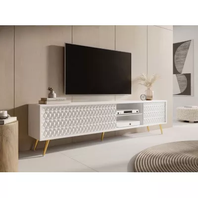 Široký televízny stolík KENDRA - biely + LED osvetlenie ZDARMA