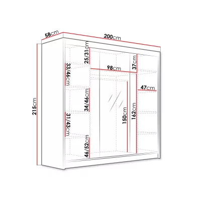 Šatníková skriňa 200 cm s posuvnými dverami TIOGA - biela