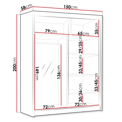 Vysoká šatníková skriňa 150 cm TENAHA - kašmír