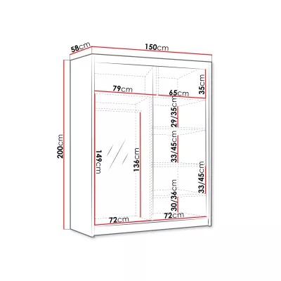 Vysoká šatníková skriňa 150 cm TENAHA - čierna / biela