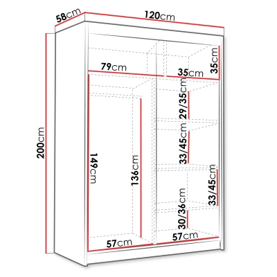 Úzka šatníková skriňa 120 cm STOWEL - kašmír