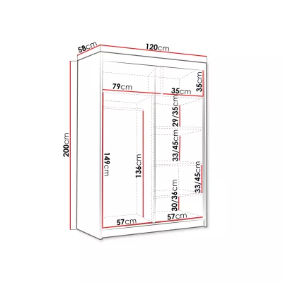 Úzka šatníková skriňa 120 cm STOWEL - čierna / biela