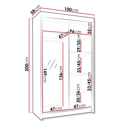 Vysoká šatníková skriňa 100 cm SINTON - biela