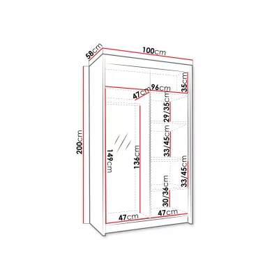 Vysoká šatníková skriňa 100 cm SINTON - biela