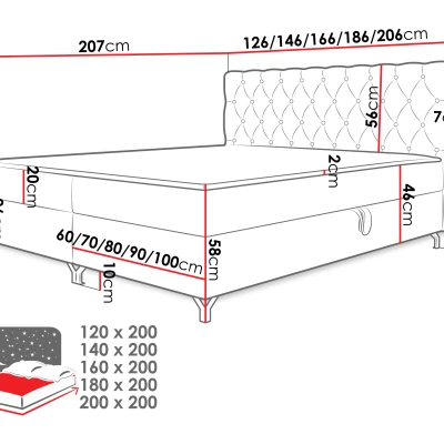 Kontinentálna manželská posteľ 200x200 JILES - šedostrieborná + topper ZDARMA