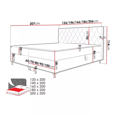 Kontinentálna manželská posteľ 160x200 JILES - čierna + topper ZDARMA