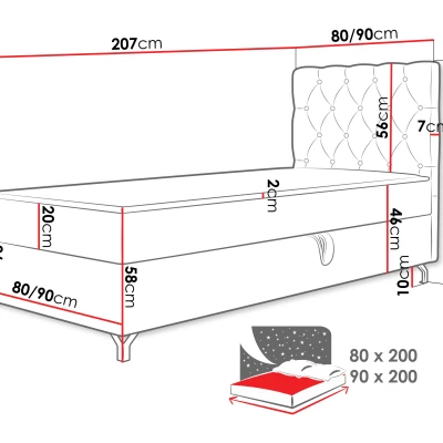 Kontinentálna jednolôžková posteľ 90x200 JILES - tyrkysová, pravé prevedenie + topper ZDARMA