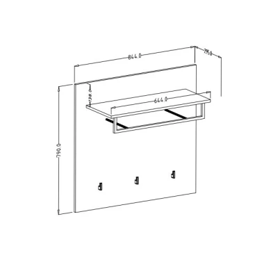 Nástenný panel s vešiakmi a poličkou LEONOR - satin nussbaum / touchwood