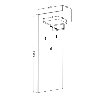 Nástenný vysoký panel s vešiakmi a poličkou LEONOR - dub riviera