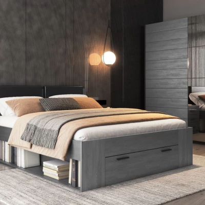 Manželská posteľ so šuplíkom 140x200 CROSBY - dub carbon