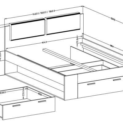 Manželská posteľ so šuplíkom 160x200 CROSBY - dub carbon