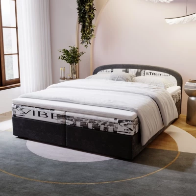 Čalúnená posteľ 160x200 KIRSTEN 1 s úložným priestorom - čierna / vzor 2