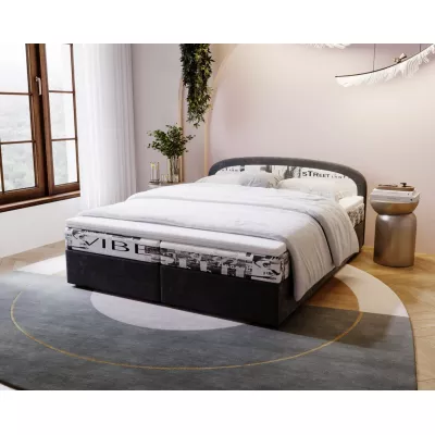 Čalúnená posteľ 160x200 KIRSTEN 1 s úložným priestorom - čierna / vzor 2