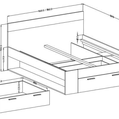 Manželská posteľ 160x200 s úložným priestorom CROWEL - dub mauvella