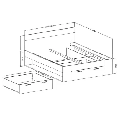 Manželská posteľ 160x200 s úložným priestorom CROWEL - dub mauvella