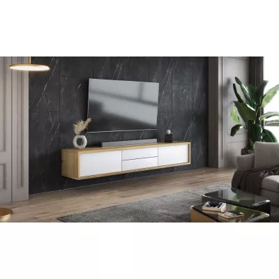 Závesný TV stolík so šuplíkmi IRVING 2 - dub artisan / biely