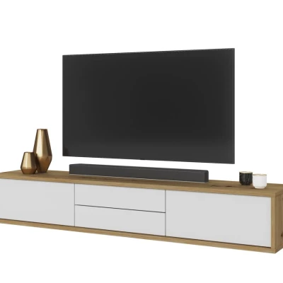 Závesný TV stolík so šuplíkmi IRVING 2 - dub artisan / biely