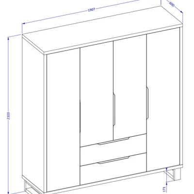 Kombinovaná šatníková skriňa 191 cm BULLARD - dub wotan