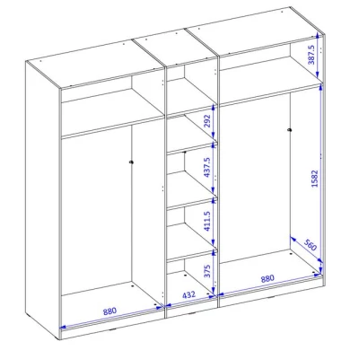 Šatníková skriňa so zrkadlom 226 cm CLYDE - biela / čierna