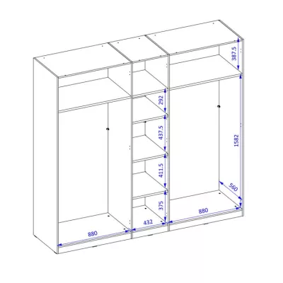 Šatníková skriňa so zrkadlom 226 cm CLYDE - biela / čierna