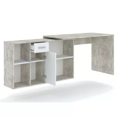 Rohový písací stôl ZAVALLA - betón / biely