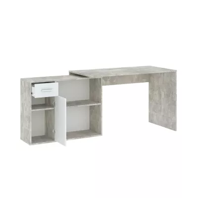 Rohový písací stôl WESLACO - betón / biely