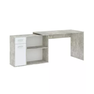 Rohový písací stôl WESLACO - betón / biely