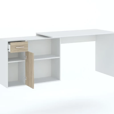 Rohový písací stôl WESLACO - dub sonoma / biely