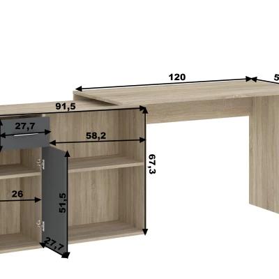 Rohový písací stôl WESLACO - dub sonoma / šedý grafit