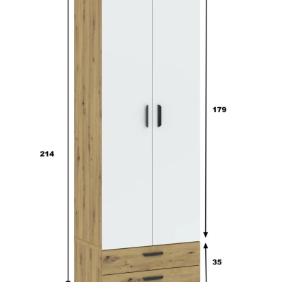 Dvojdverová šatníková skriňa 74 cm so šuplíkmi RICHLAND - dub artisan