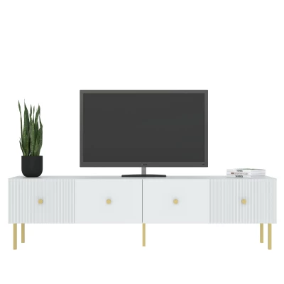 Široký televízny stolík HASKEL - biely + zlatý