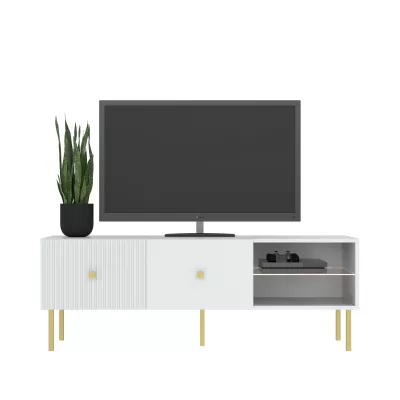 Televízny stolík HASKEL - biely + zlatý
