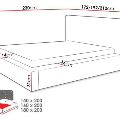 Manželská posteľ s úložným priestorom 180x200 PRYMUS - čierna